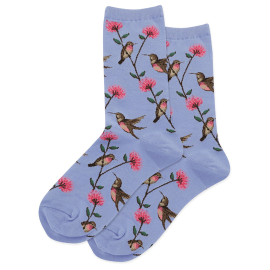 "Hummingbird" Cotton Crew Socks by Hot Sox - Medium