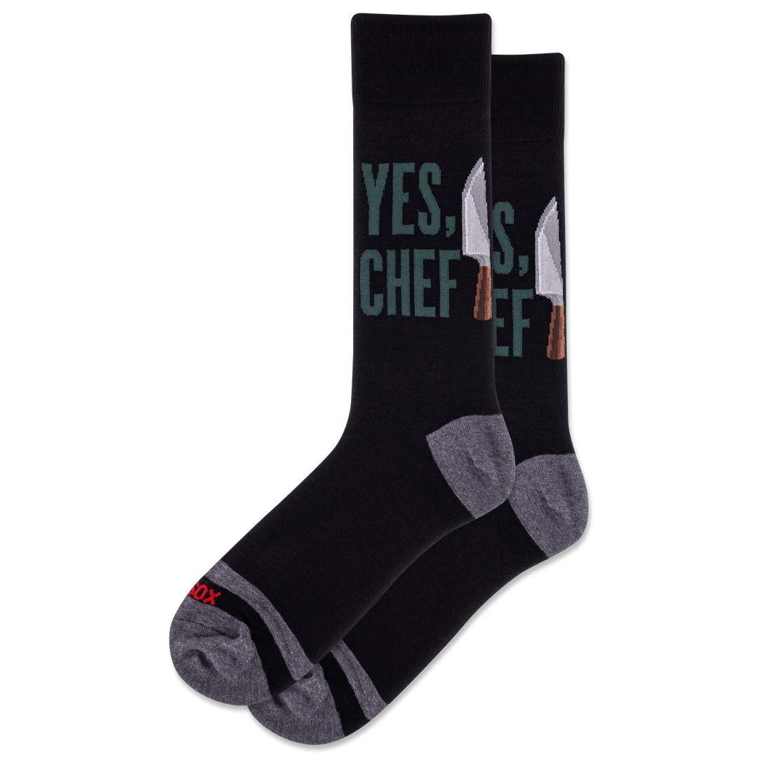 "Yes, Chef" Cotton Crew Socks by Hot Sox - Large