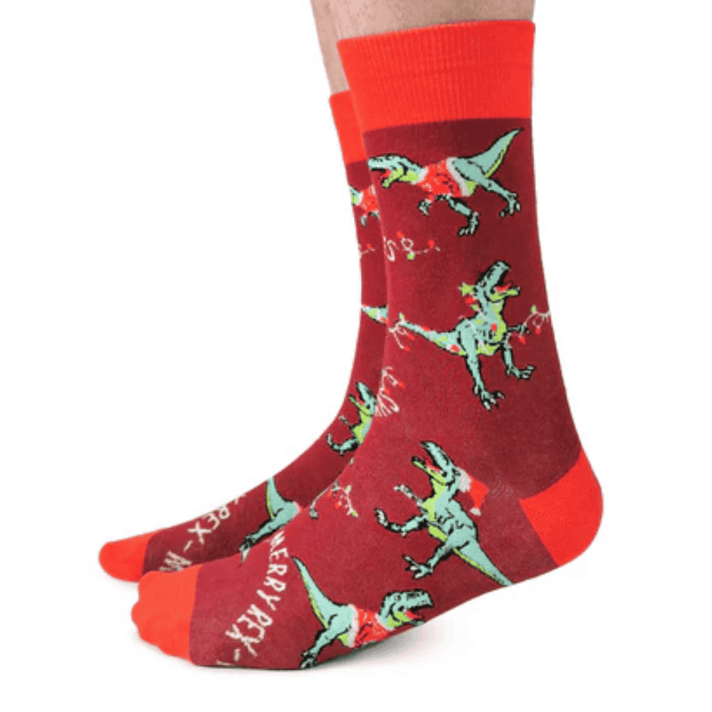 "Merry Rex-mas" Cotton Crew Christmas Socks by Uptown Sox - Large