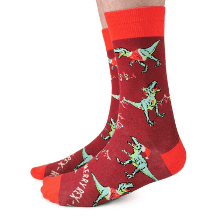 "Merry Rex-mas" Cotton Crew Christmas Socks by Uptown Sox - Large
