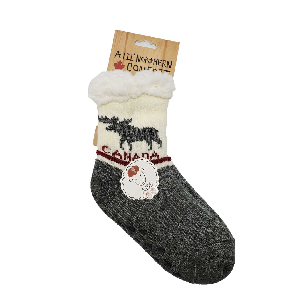 Northern Comfort Kid's "Moose" Sherpa-Lined Grip Slipper Socks