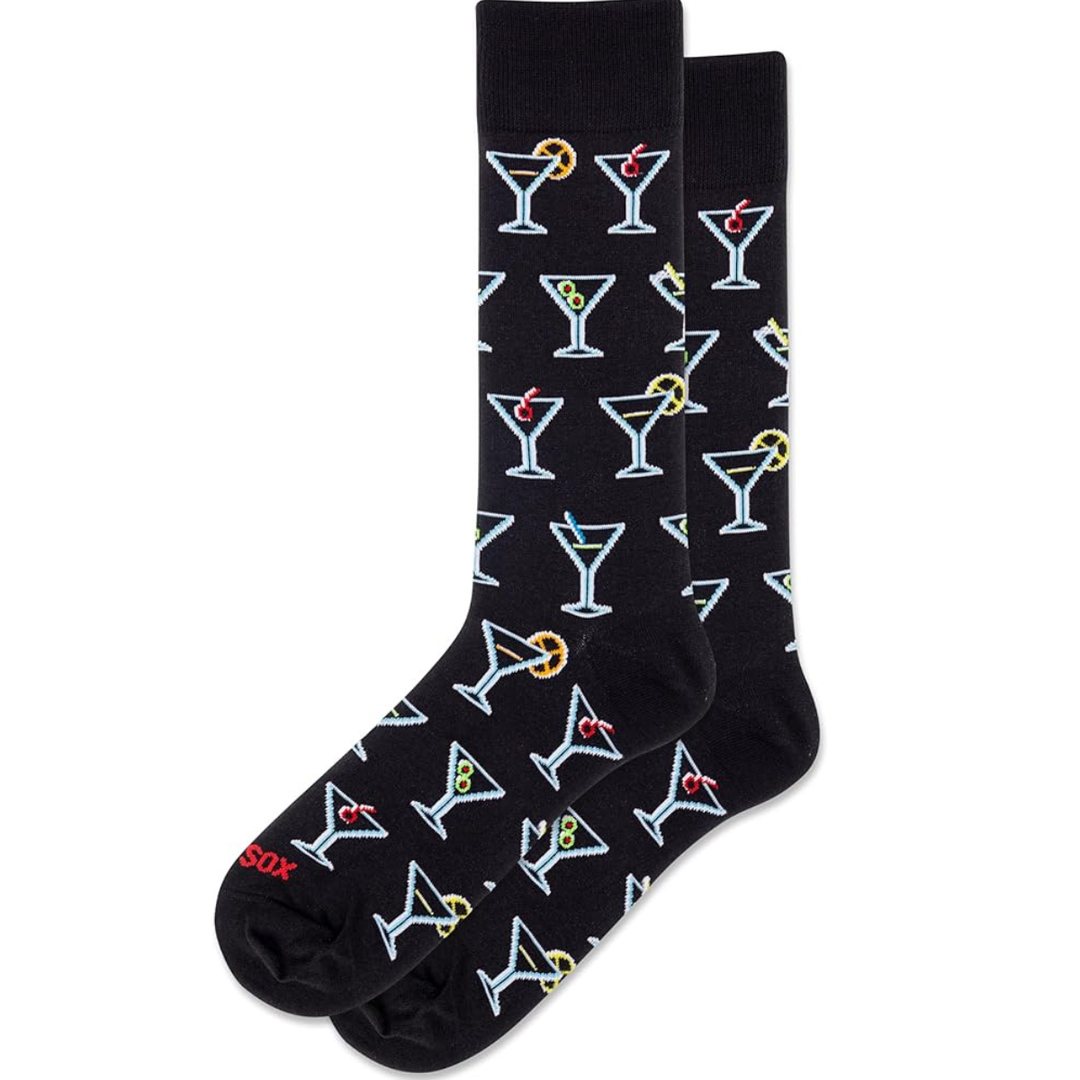 "Neon Martini" Cotton Crew Socks by Hot Sox - Large