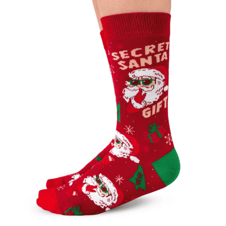"Secret Santa" Cotton Crew Socks by Uptown Sox - Medium (CLEARANCE)