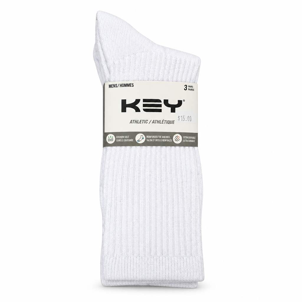"90% Cotton Crew" Athletic Socks (3 Pairs) by KEY