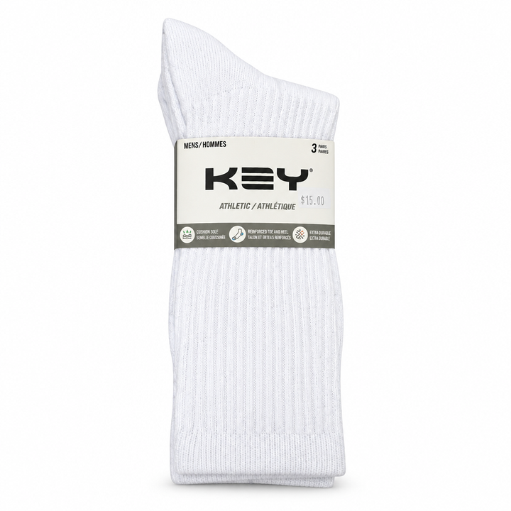"90% Cotton Crew" Athletic Socks (3 Pairs) by KEY