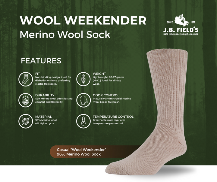 Chaussettes décontractées « Wool Weekender » en laine 96 % mérinos de JB Field 