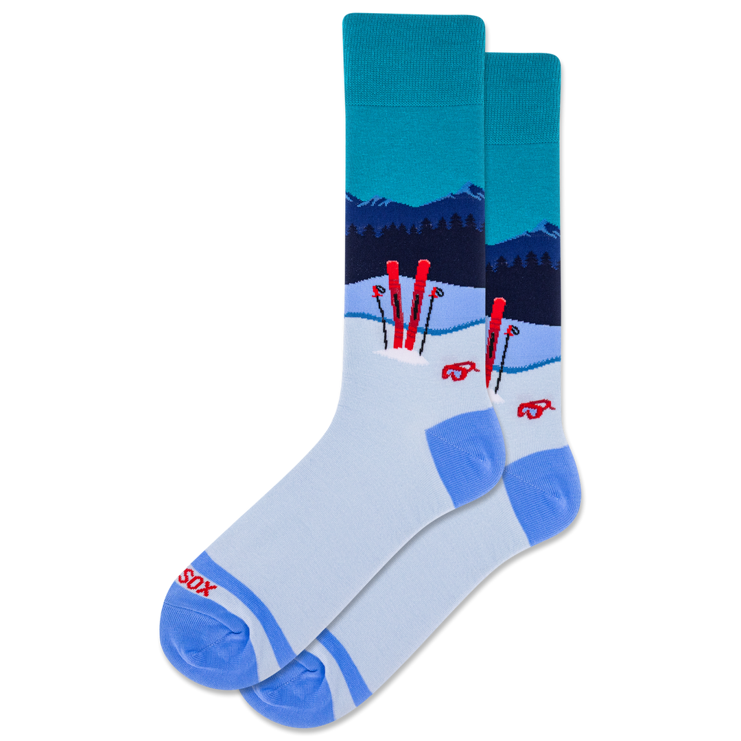"Skiing" Cotton Crew Socks by Hot Sox - Large
