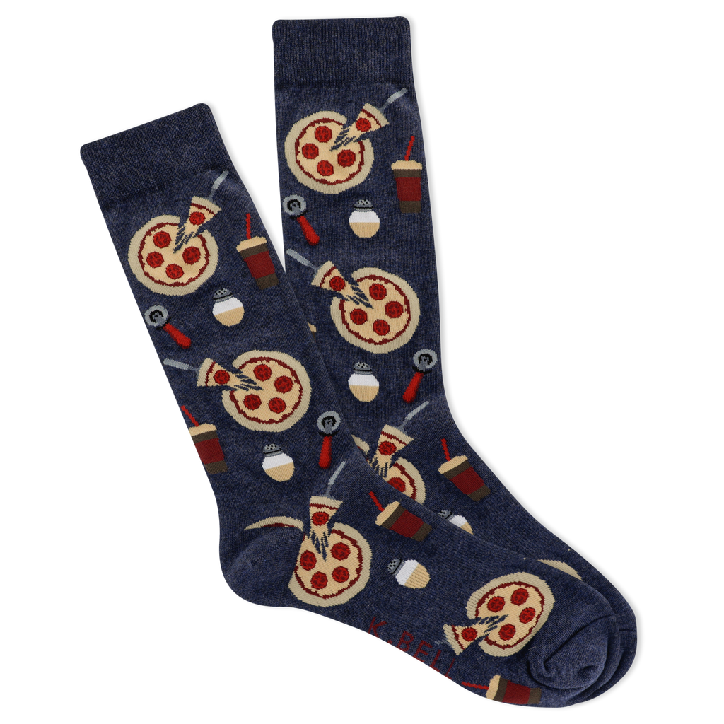 "Pizza & Drinks" Crew Socks by K Bell-Large