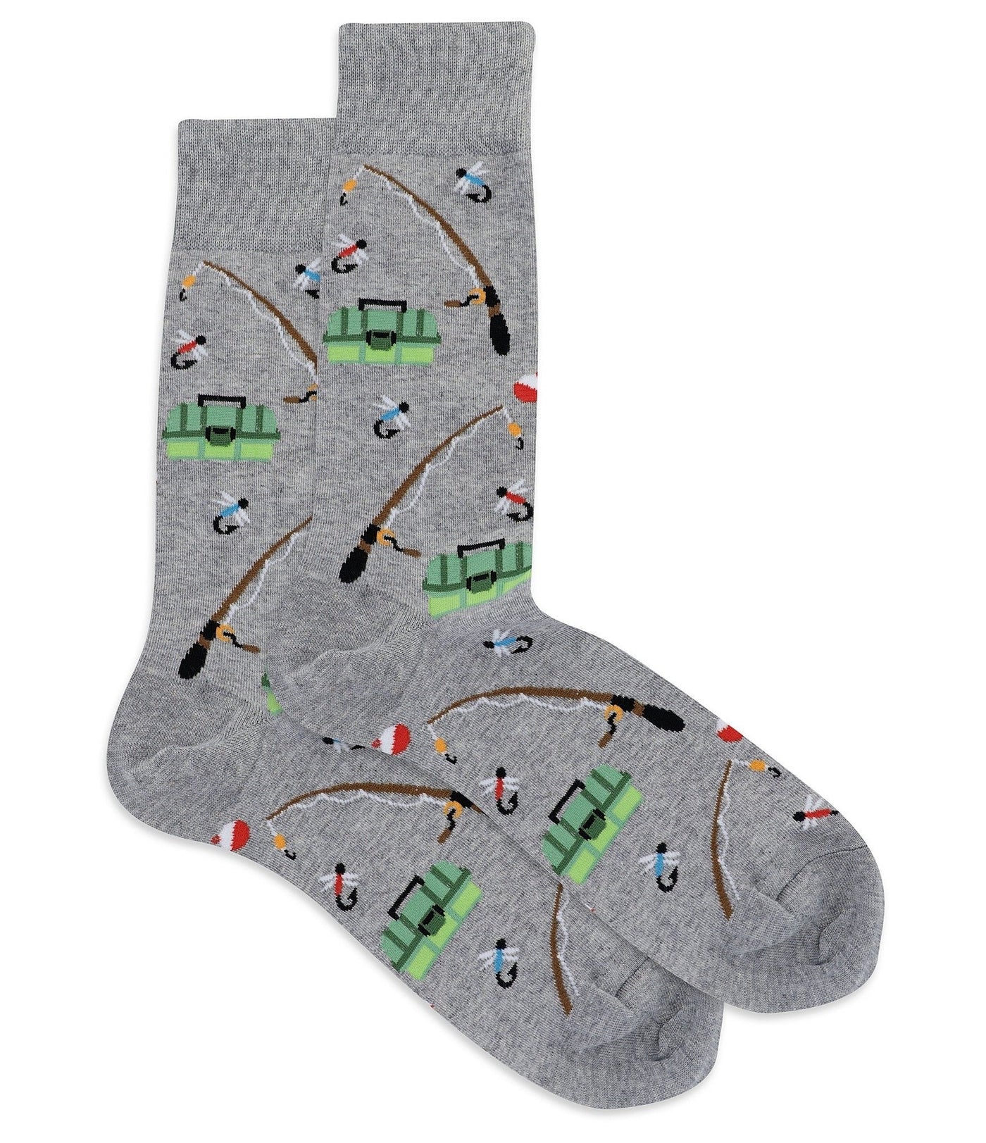 "Fishing" Cotton Crew Socks by Hot Sox - Large