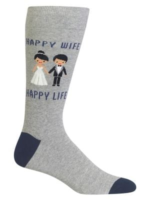 "Happy Wife Happy Life" Cotton Crew Socks by Hot Sox - Large