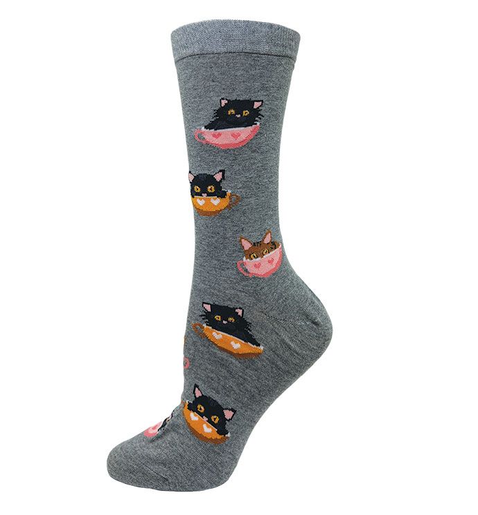 "Teacup Cats" Cotton Socks by Crazy Toes-Medium