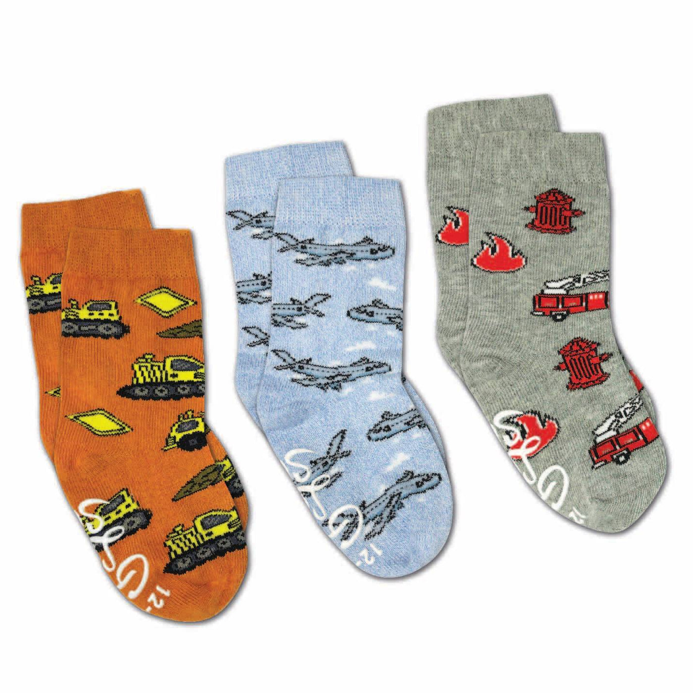 Kids "Airplane, Construction and Firefighter" Socks by Good Luck Sock