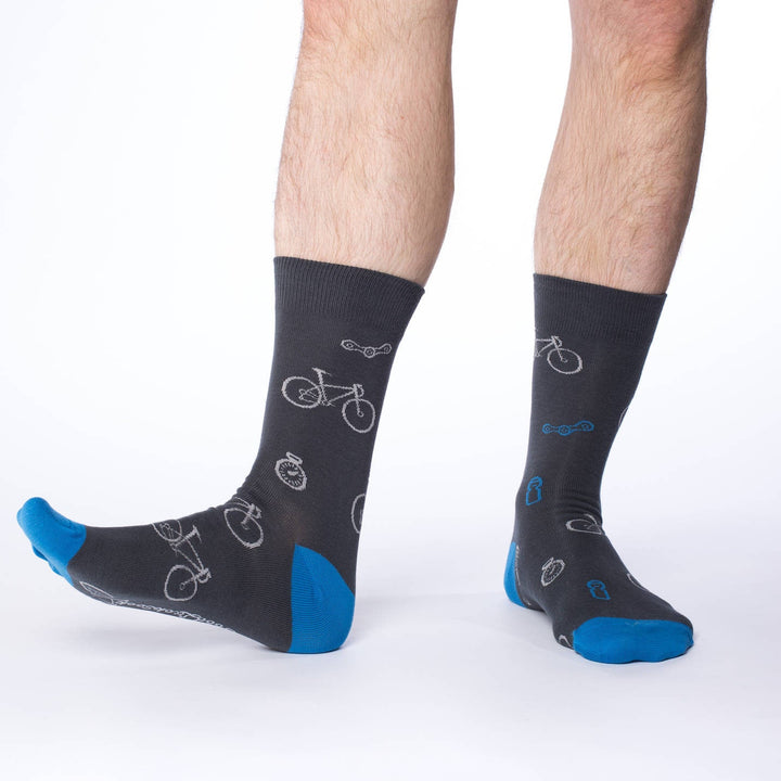 "Grey and Blue Bicycle" Cotton Crew Socks by Good Luck Sock - Large