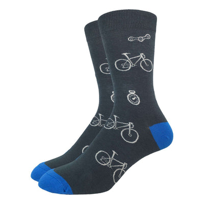 "Grey and Blue Bicycle" Cotton Crew Socks by Good Luck Sock - Large
