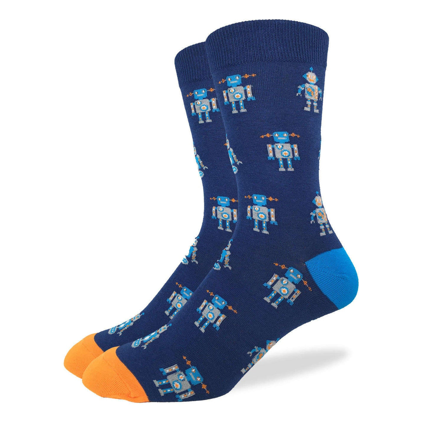 "Navy Robot" Cotton Crew Socks by Good Luck Sock - Large