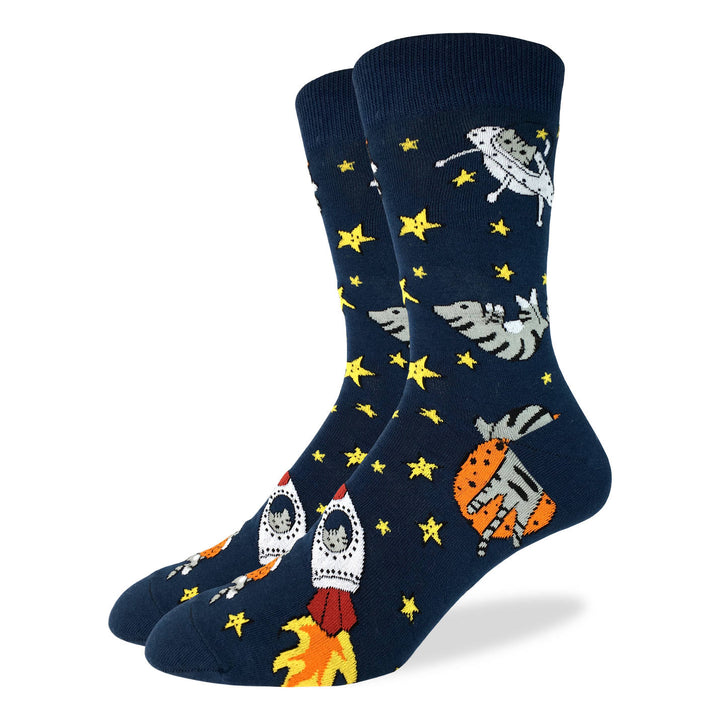 "Space Cat" Cotton Crew Socks by Good Luck Sock