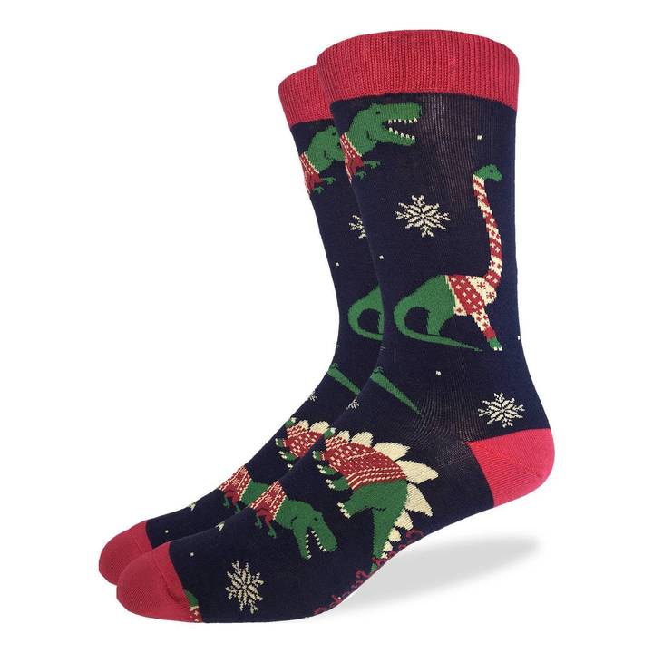 "Christmas Sweater Dinosaur" Cotton Crew Socks by Good Luck Sock - SALE