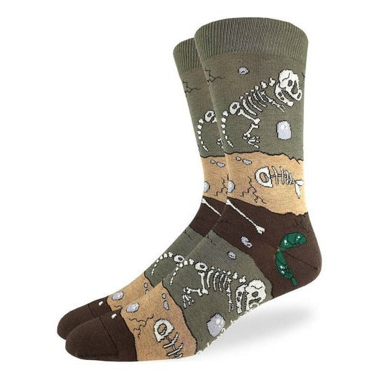 "Dinosaur Fossil Layers" Cotton Crew Socks by Good Luck Sock