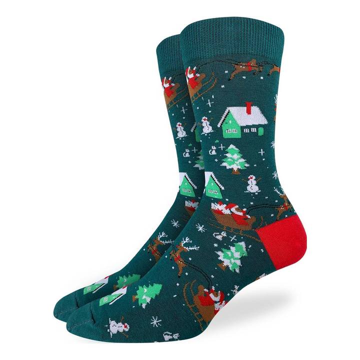 "Santa on a Sled" Cotton Crew Socks by Good Luck Sock - SALE