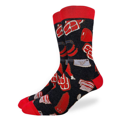 "Meat Lovers" Cotton Crew Socks by Good Luck Sock - Large - SALE