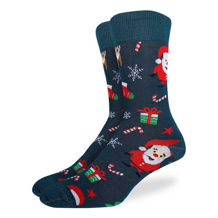 "Santa and Rudolph" Cotton Crew Socks by Good Luck Sock - SALE