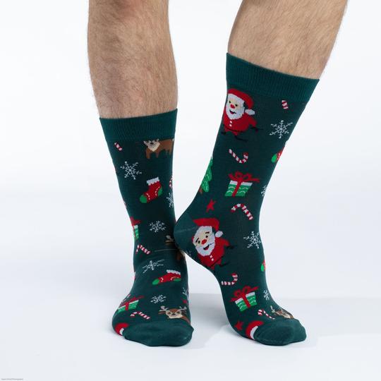 "Santa and Rudolph" Cotton Crew Socks by Good Luck Sock - SALE