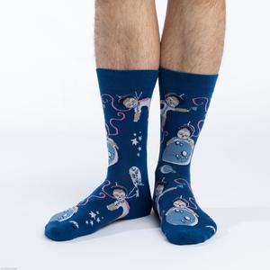 "Space Sloth" Cotton Crew Socks by Good Luck Sock - Large
