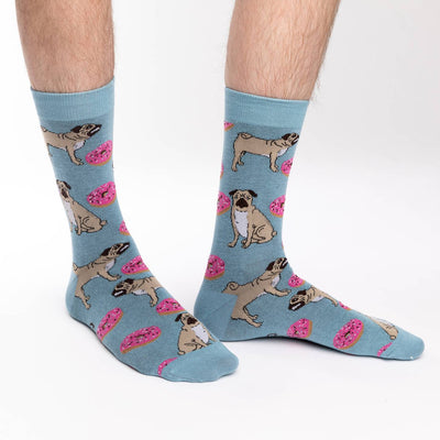 "Pugs and Donuts" Cotton Crew Socks by Good Luck Sock