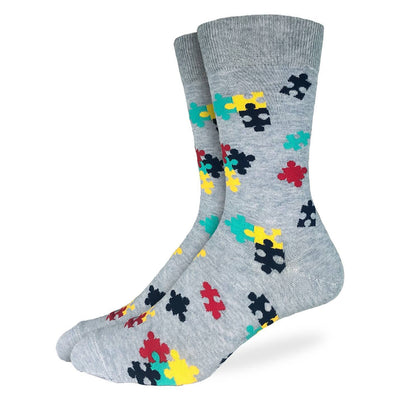 "Puzzle Pieces" Cotton Crew Socks by Good Luck Sock