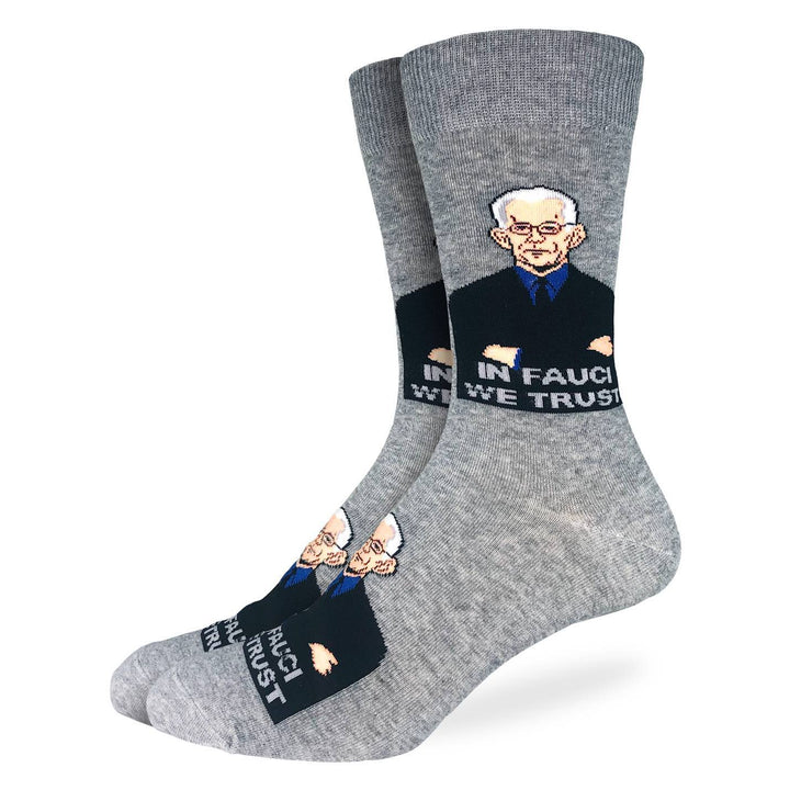 "Dr. Fauci Arm Crossed" Cotton Crew Socks by Good Luck Sock-Large - SALE