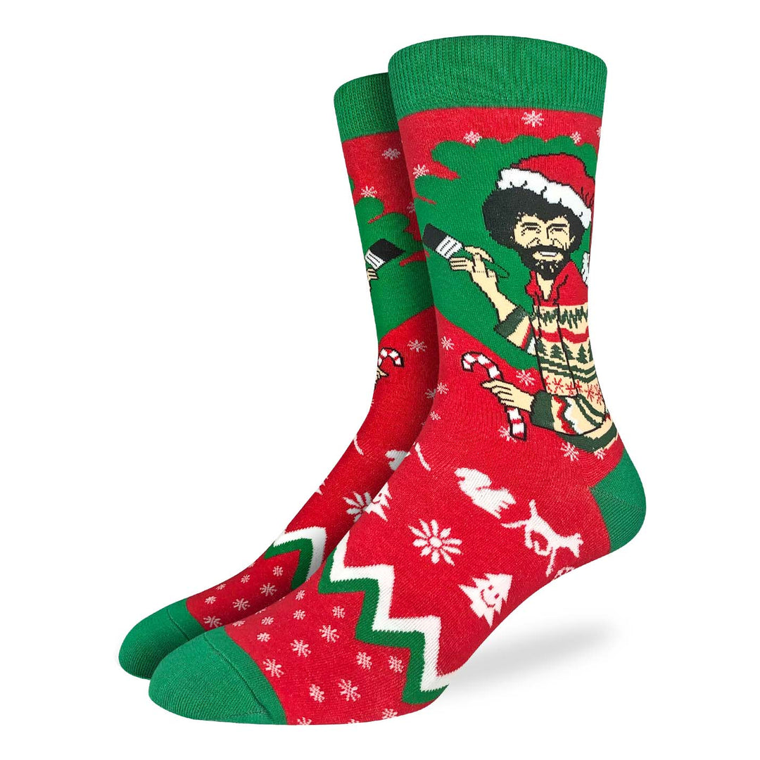 "Bob Ross Christmas" Crew Socks by Good Luck Sock - SALE