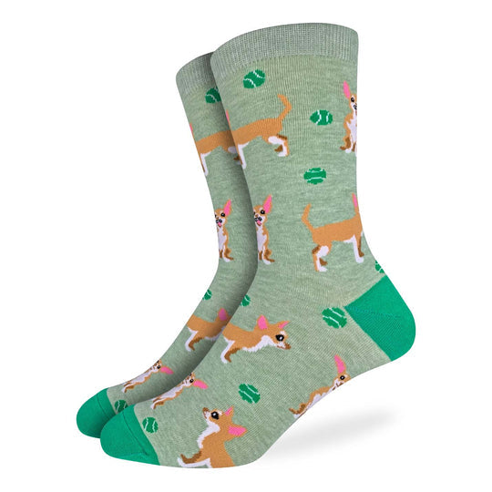 animal socks with chihuahua and tennis ball pattern