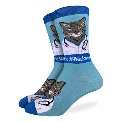 "Dr. Whiskers" Cotton Crew Socks by Good Luck Sock