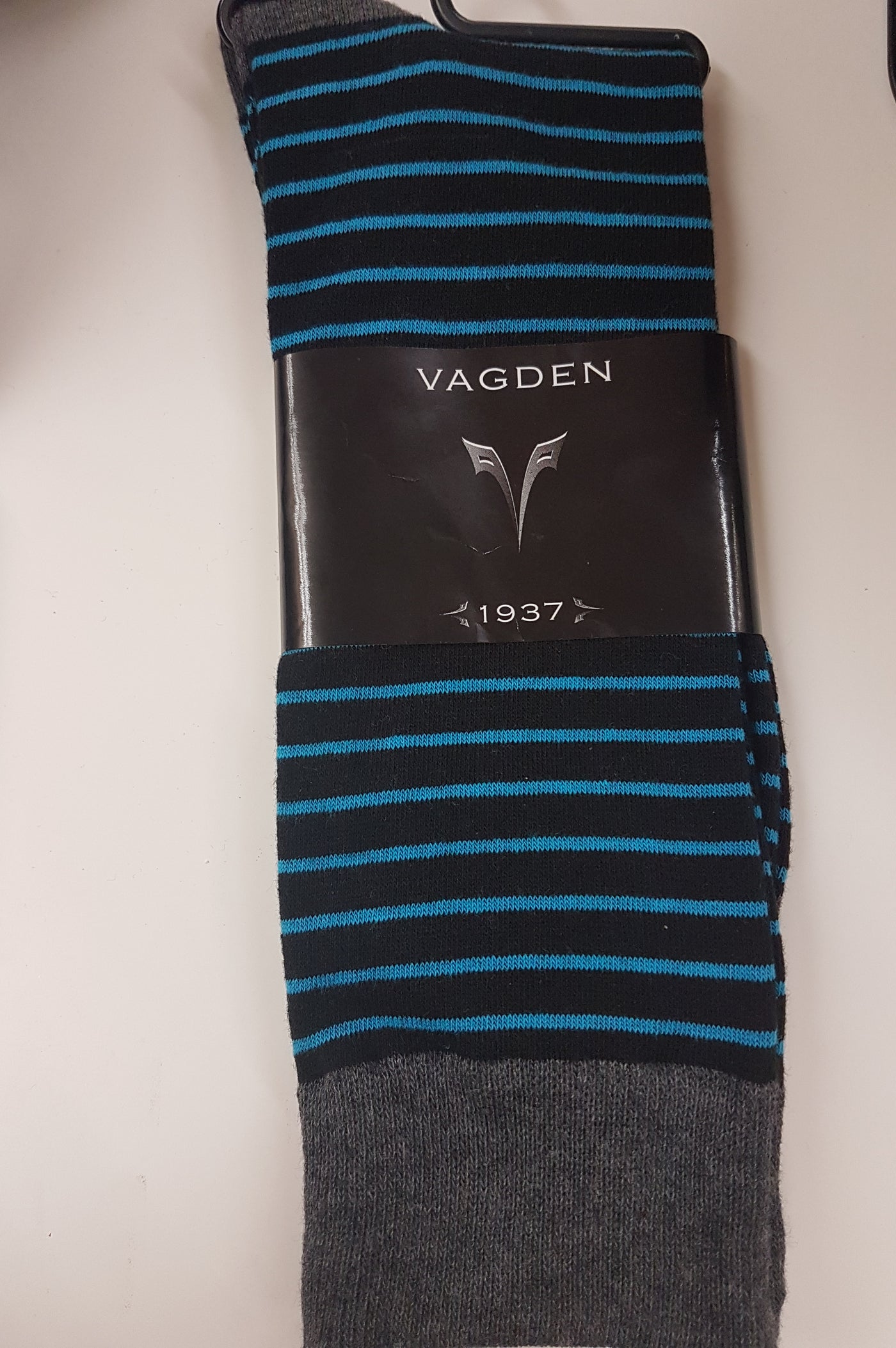 Vagden Men's Cotton Black & Grey with Blue  Pin Stripe Dress Socks