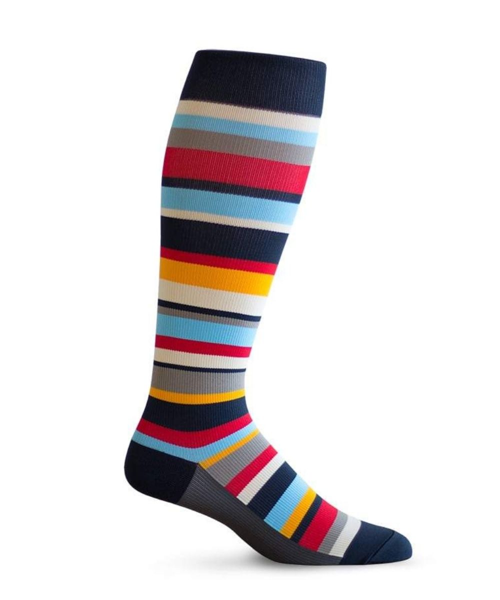 multicoloured stripe compression socks 