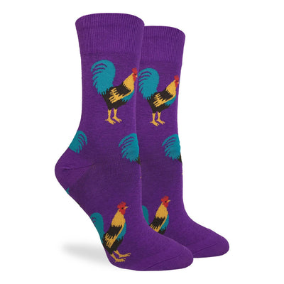"Purple Roosters" Cotton Crew Socks by Good Luck Sock