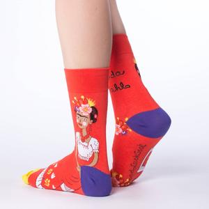 "Frida Kahlo" Cotton Crew Socks by Good Luck Sock - Medium
