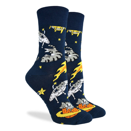 "Space Cat" Cotton Crew Socks by Good Luck Sock