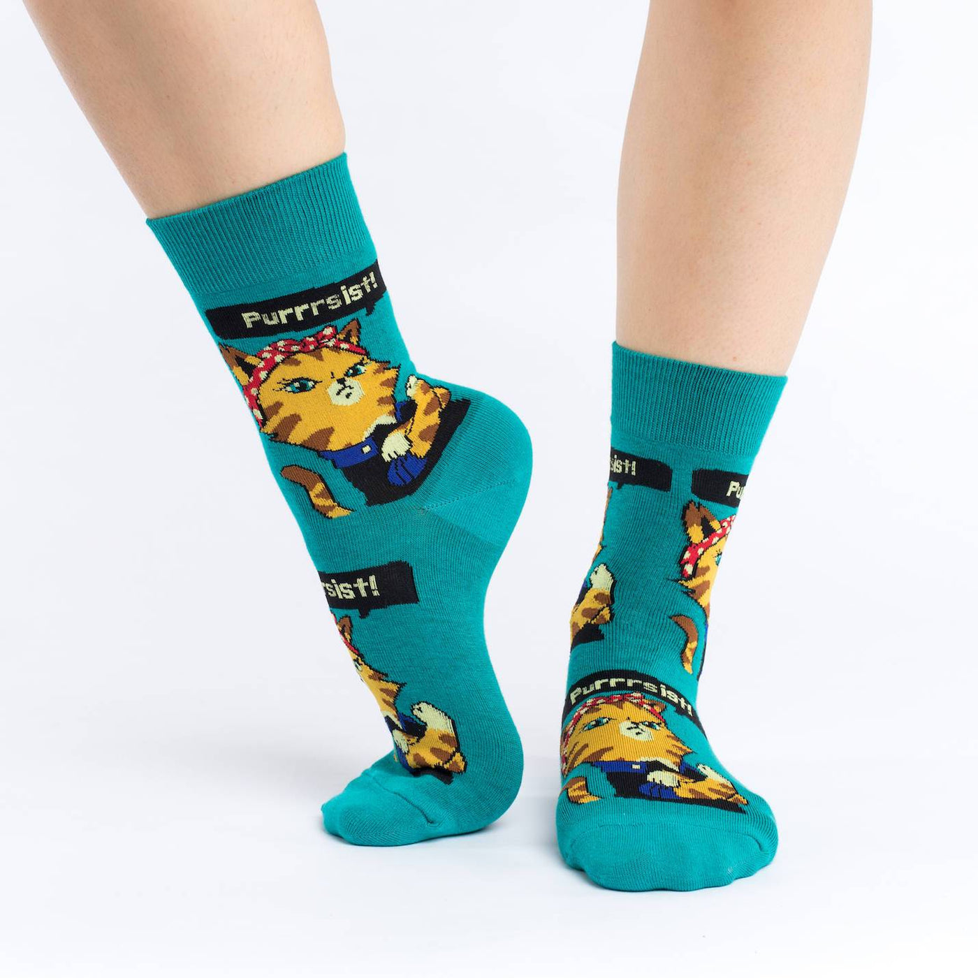 "Purrsist Cat" Cotton Crew Socks by Good Luck Sock