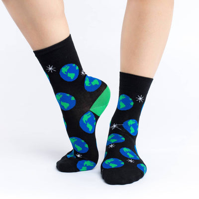 "Planet Earth" Cotton Crew Socks by Good Luck Sock