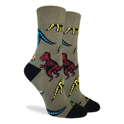 "Dinosaur Skeleton" Cotton Crew Socks by Good Luck Sock