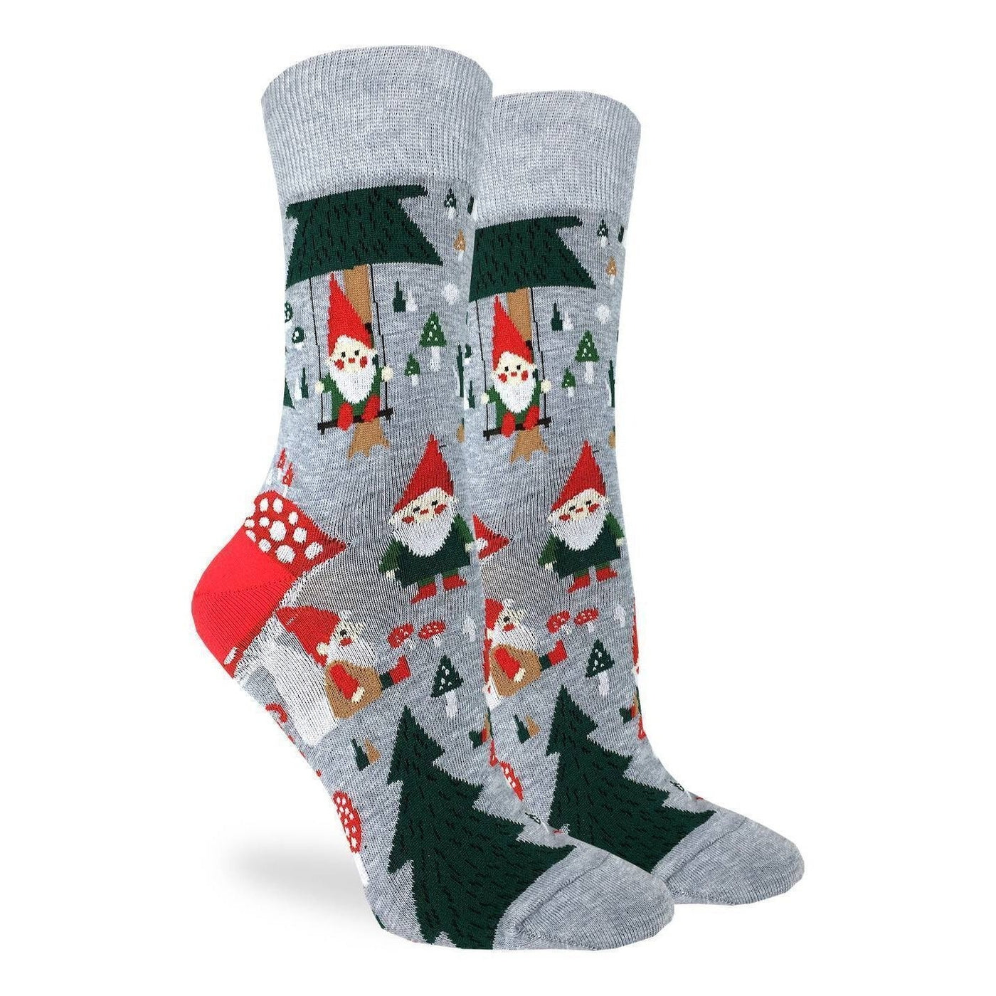 "Woodland Gnomes" Cotton Crew Socks by Good Luck Sock