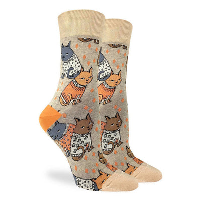"Sweater Cats" Cotton Crew Socks by Good Luck Sock