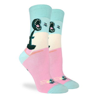 "Venus Fly Trap" Cotton Crew Socks by Good Luck Sock - Medium
