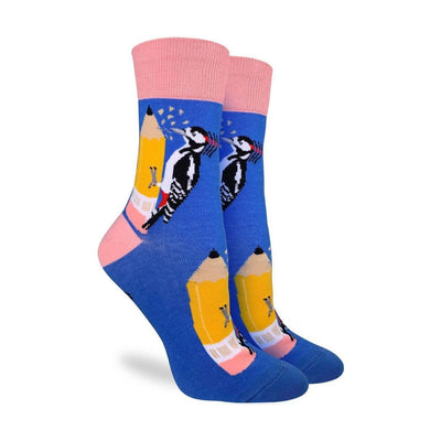 animal socks with woodpecker sharpening a pencil