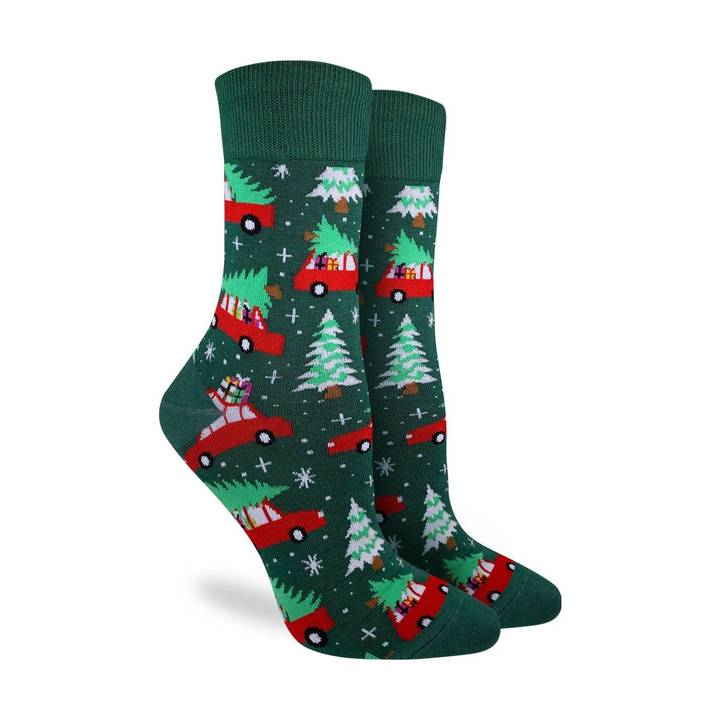 "Christmas Trees" Cotton Crew Socks by Good Luck Sock- SALE