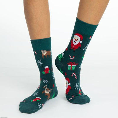 "Santa and Rudolph" Cotton Crew Socks by Good Luck Sock