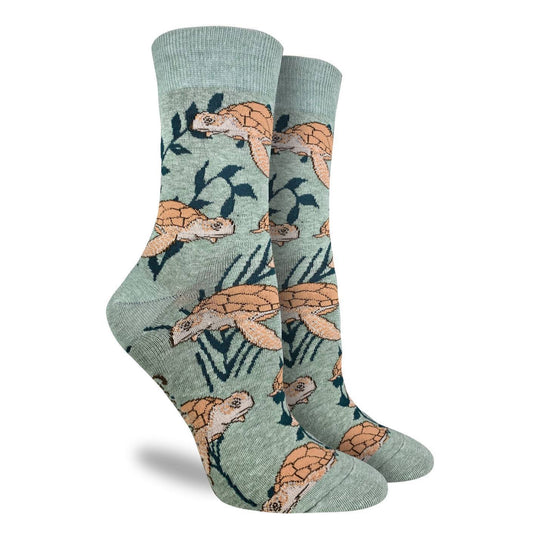 "Sea Turtle" Cotton Crew Socks by Good Luck Sock
