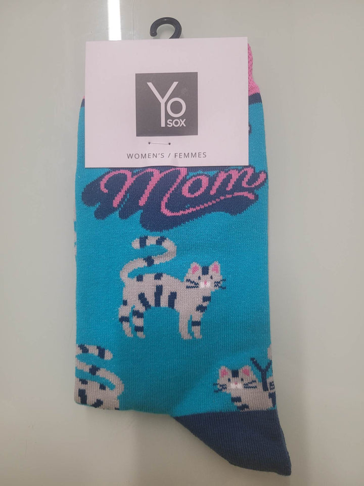 animal socks with cat mom graphic