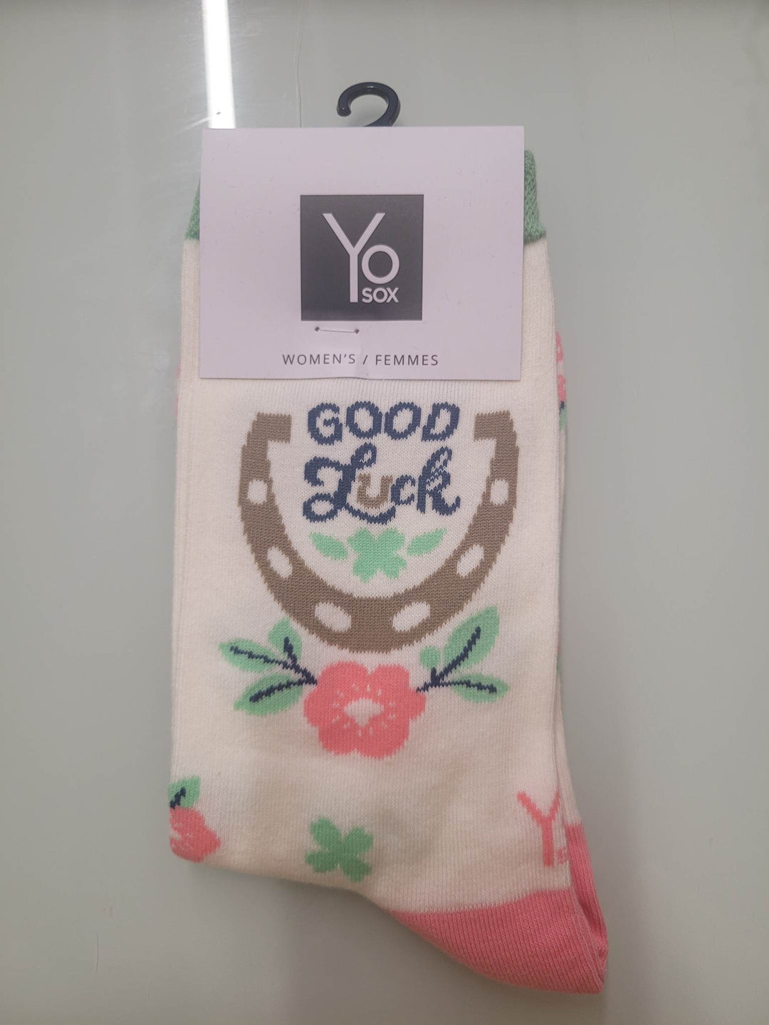 "Good Luck" Cotton Dress Crew Socks by YO Sox - Medium